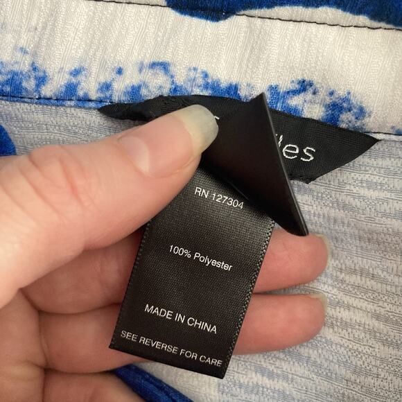 Ali Miles Lagenlook Blouse wired collar Blue artsy Geometric Long Sleeve PLUS 2X - Picture 10 of 11